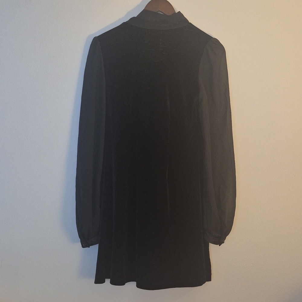 Womens HB Gabriella Mini Dress Black Velvet Chiffon Bow Goth Retro S/M - Picture 4 of 8